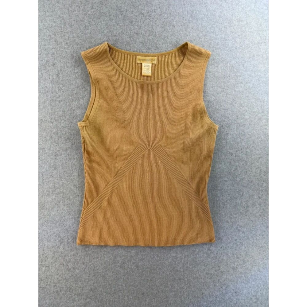 Worthington Womenโs M Tan Brown Ribbed Knit Sleeveless Sweater Tank Top 3180